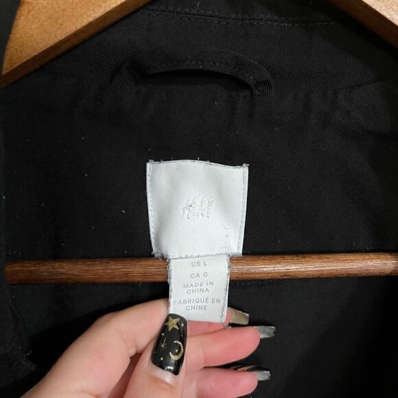 H&M Womens Black Long Sleeve Lightweight Open Front Belted Coat Size Large - Picture 2 of 8